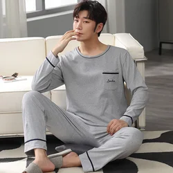 New 2023 Spring Men Pajamas Long Sleeve Male Pajama Set Men Pure Full Cotton Pajamas For Men Sleepwear Suit homewear 3XL 4XL 5XL