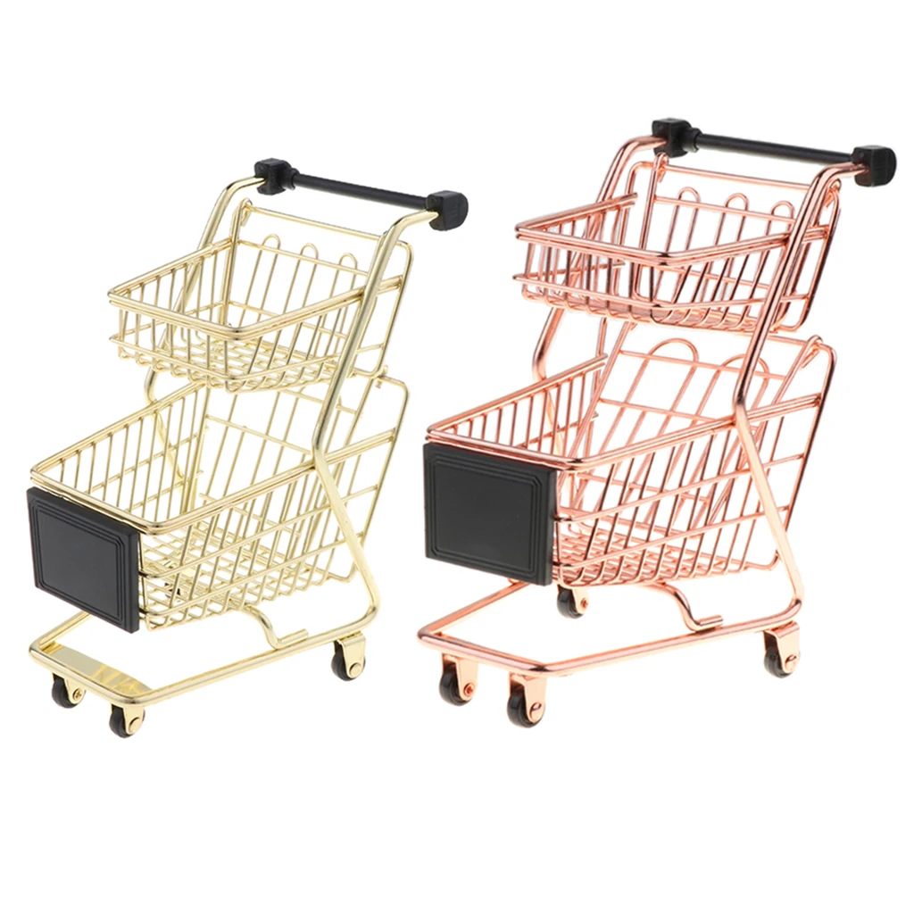 Supermarket Handcart Shopping Utility Cart Model Desk Holder Organizer Desk Accessory Decor