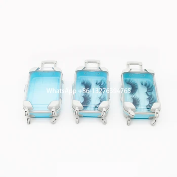 

Sky Blue Suitcase Mink Eyelash Cases Custom Lashbox Packaging With Logo Qingdao Mink Lash Vendor Private Label Stickers
