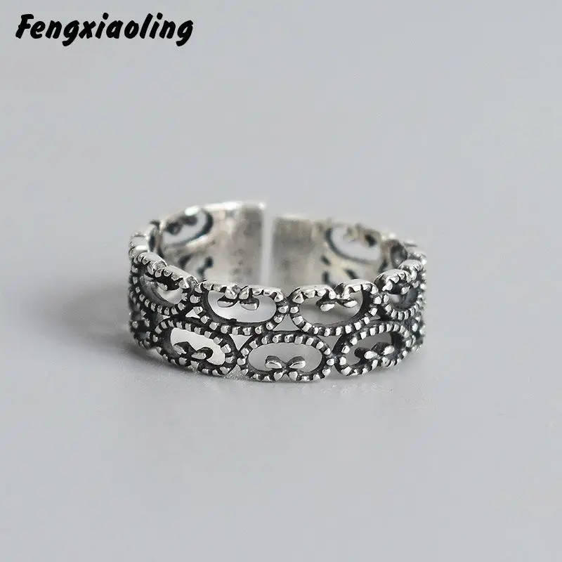 

Fengxiaoling Retro Lady Heart Rings For Women 925 Sterling Silver Irregular Hollow Heart Rings Personality Ring Vintage Jewelry