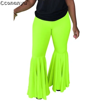 

2019 Fashion High Waist Pants Women Solid Color Slim Fit Pants Elegant Workwear Flare Pants Femme