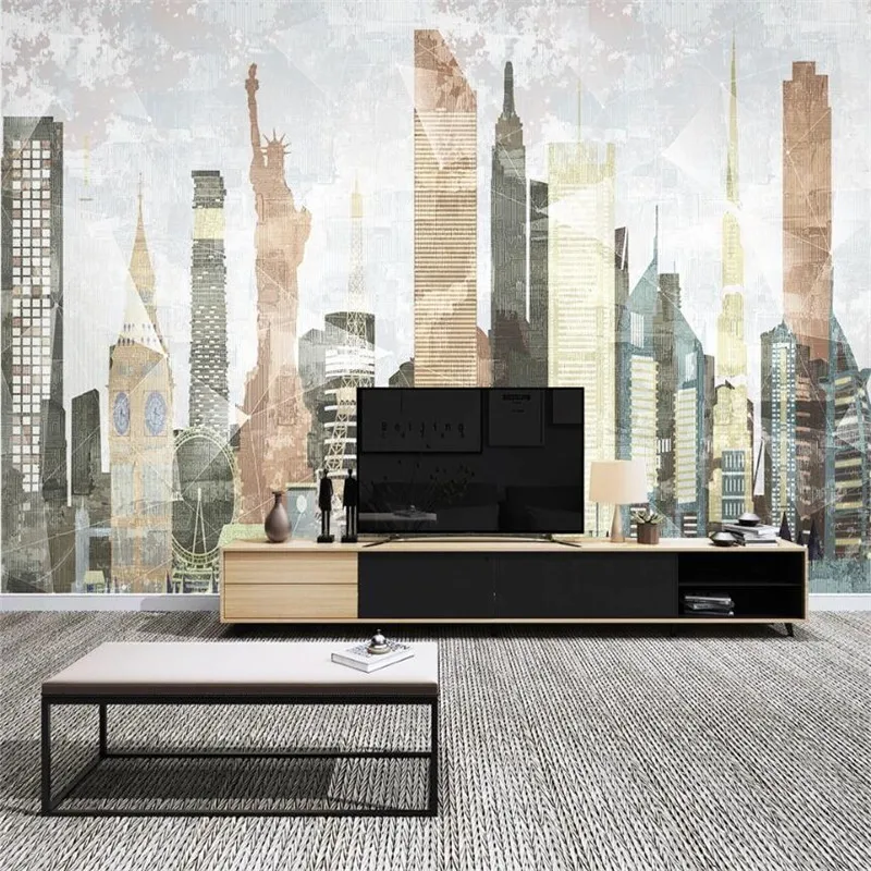 Large 3D Wallpaper Mural Custom Modern City Architecture Abstract Geometric Lines Background Wallpaper Mural