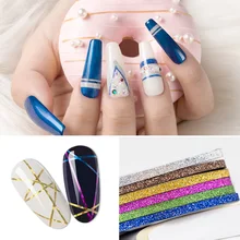 Лента для ногтей с блестками, многоцветная клейкая лента для ногтей, инструмент для дизайна ногтей, 3D наклейка для ногтей, клейкая лента с полосками, наконечники