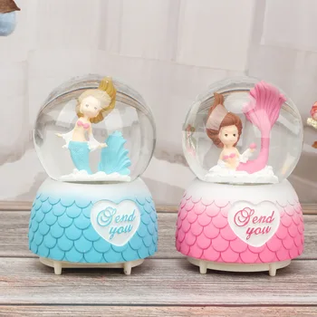 

Mermaid Crystal Ball Music Box Decoration children toy snow light Music birthday Christmas Valentine's Day gift toy