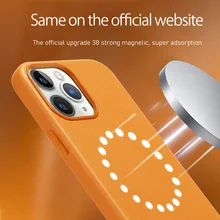 

Genuine Leather Case For iPhone 13 Mini Pro Max Strong Magnetic Suction Competible to Magsafe Cowhide Business LOGO Options