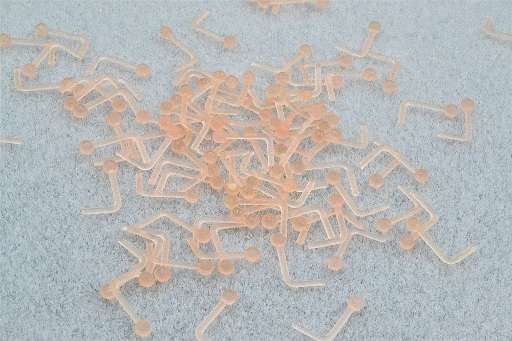 LOT100pcs NOSE RETAINERS Verstecken PIERCING CLEAR Nude NOSE RING BONE STUD L-Form Körper Piercing Schmuck – Detail 3