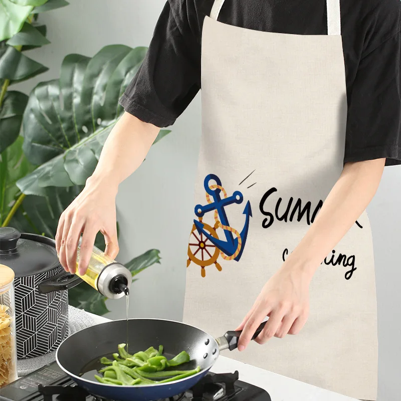 Summer Women Men Kitchen Aprons Housewife Apron Waterproof Cooking oil-proof Cotton Linen Home Antifouling Chef 68*55 0066