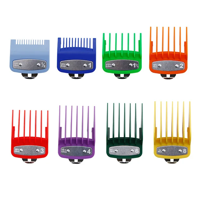 universal hair clipper cutting comb cover, barber shop trimmer protective gear accessory limit comb hairdressing tool 8pcs Colorful