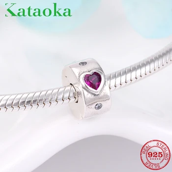 

Real 925 Sterling Silver Rose red heart round Clip beads for jewelry making fit Original European Charms Bracelet