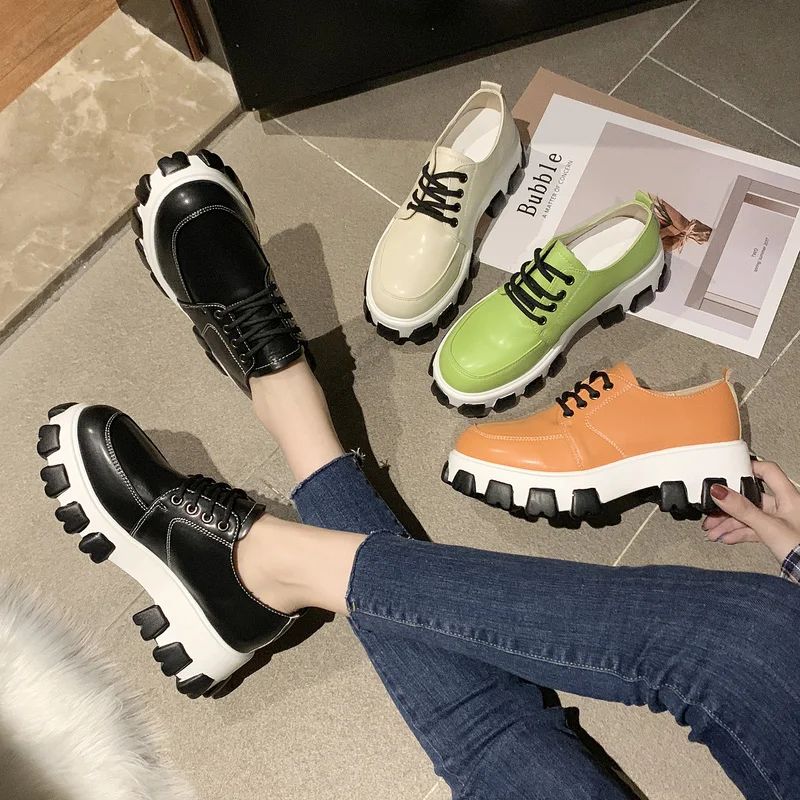 

Women's Heels Platform Woman 2019 shoes Summer Sneakers Womens Shoes Thick New Woman's Fashion Rubber Med PU Riband Lace-Up