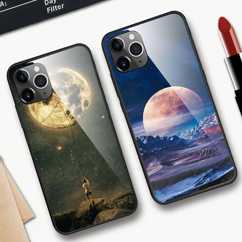 Чехол из углеродного волокна с градиентом из закаленного стекла для iPhone 11 Pro Max
