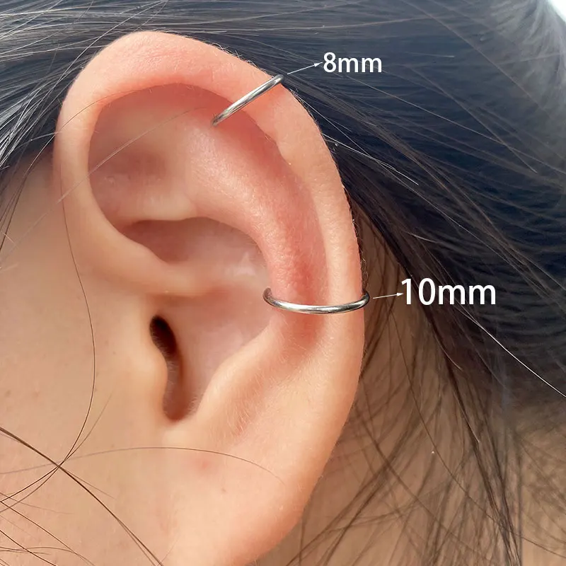 Punk 8/10mm Titanium Steel Lip Rings Cuff Clip on Fake Labret Piercing Ear Nose Hoops - Image 2