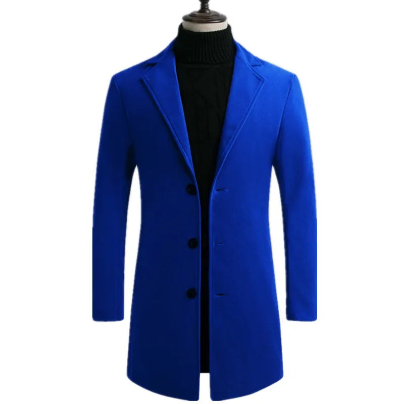 Chaqueta larga de viento informal para hombre, gabardina de un solo pecho, Color sólido, novedad de 2021