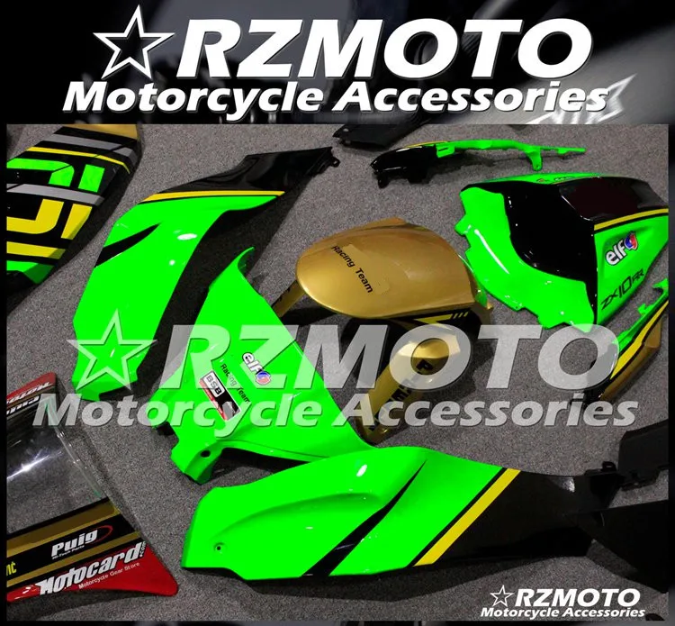 4 подарки ABS Обтекатели комплект подходит для kawasaki Ninja ZX-10R 2011 2012 2013 10R, возрастом 11, 12, 13, 14, 15, набор для тела золотисто-зеленый