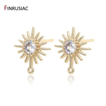 

14K Gold Earring Making Supplies New Fashion Zircon Flowers Stud Earrings Findings Handmade Jewelry DIY Craft