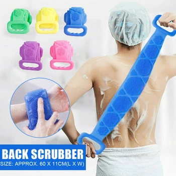 

Body Cleaning With Handles Wall Hanging Exfoliating Bath Belt Massage Brush Soft Silicone Shower Dual Sided Back Scrubber