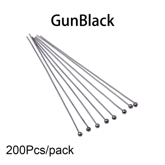 50-200pcs/lot 16 20 25 30 40 50 mm Gold Metal Ball Head Pins For Diy Jewelry Making Head pins Findings Dia 0.5mm Supplies Gun Black
