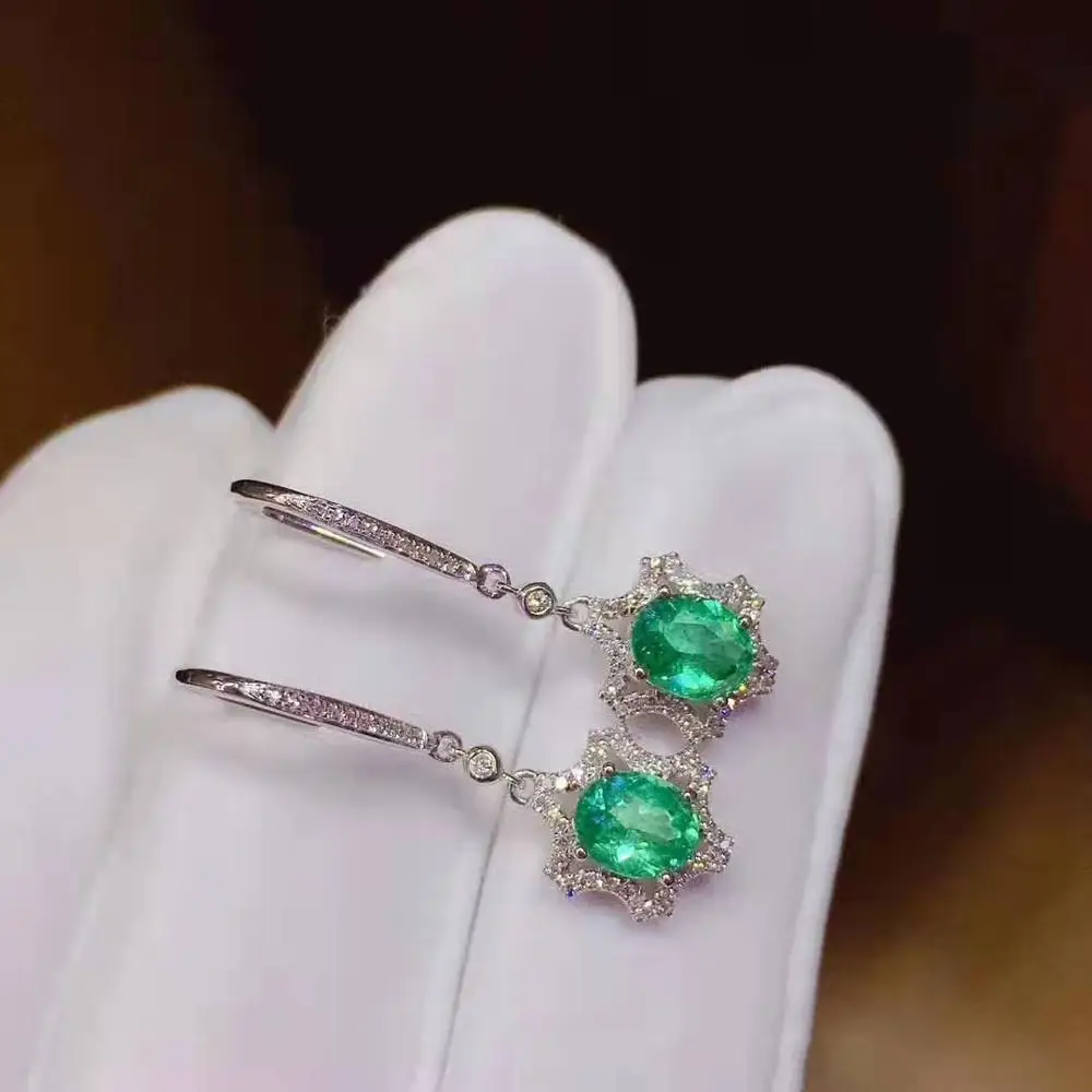 Женские серьги из серебра 925 пробы с натуральным изумрудом|Серьги-подвески| |