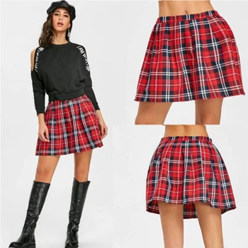 

Classic Plaid Printed New Fashion Wonem Skirts Female High Waist Ladies Tartan Check Print Ladies Pleated Waist Mini Skirt