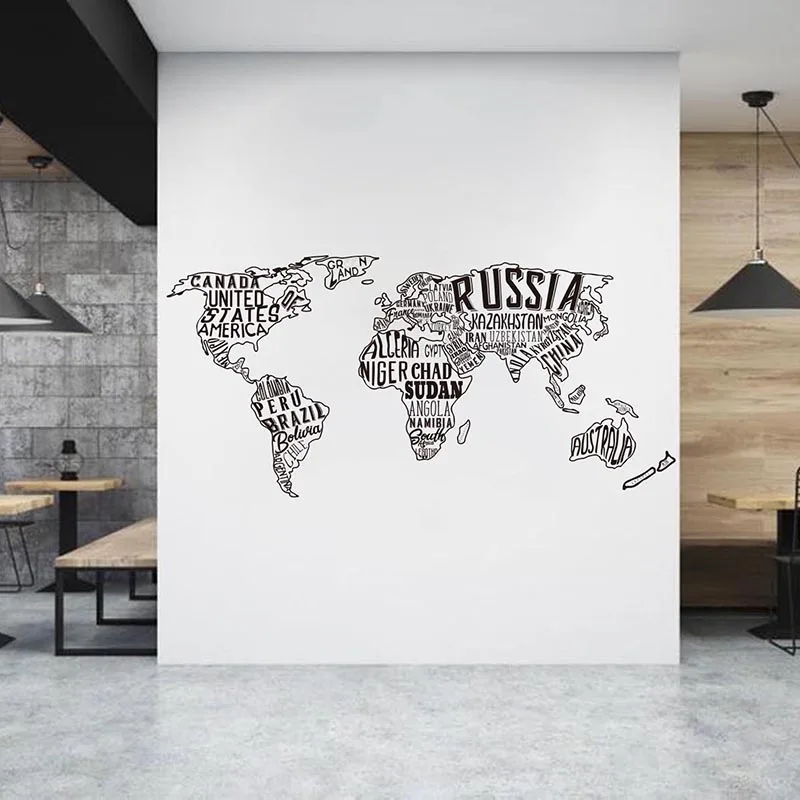 Large World Map Collage Wall Sticker Office Classroom World Map Earth Globa Wall Decal School Bedroom Vinyl Decor  (1)