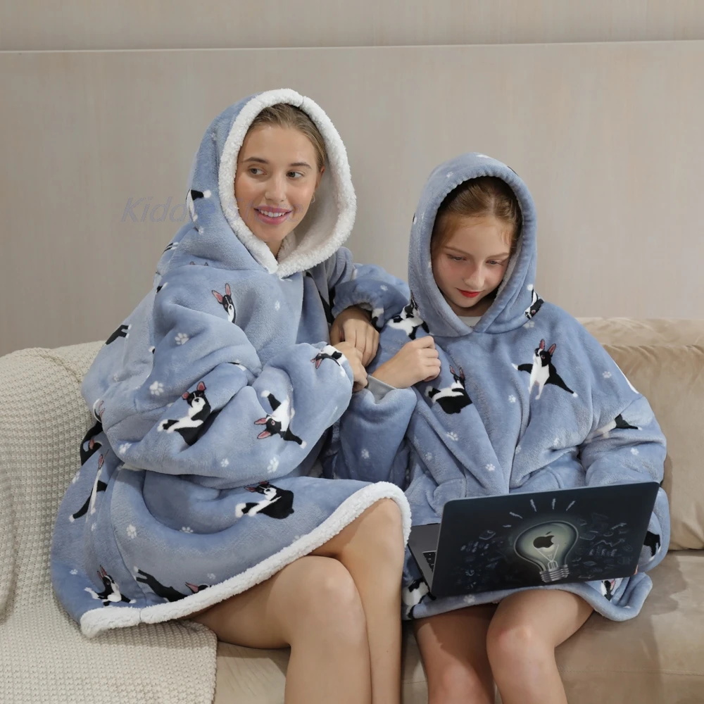 Comfy Wearable Oversized Hoodie Adult Kids Toddles Blanket_