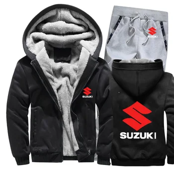 

Hoodies Men Suzuki Car Logo Mens Hoodies Suit Winter Thicken Warm Fleece cotton Zipper Tracksuit Mens Jacket+Pants 2Pcs Sets