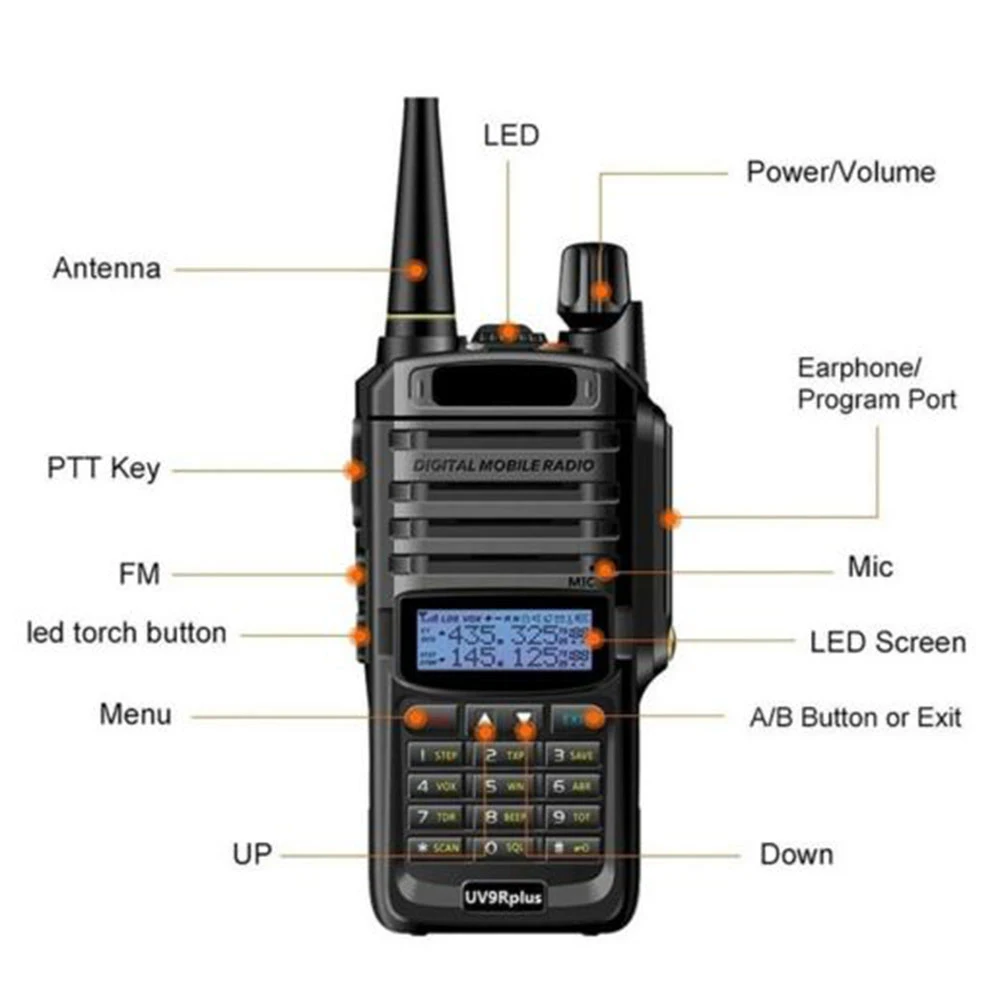 UV-9R Plus портативная рация 15 Вт VHF UHF двухсторонняя Двухдиапазонная рация портативная Водонепроницаемая уличная морская рация