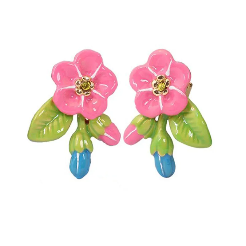 

CSxjd New Enamel glaze plant flowers Mori beautiful Pink and blue flower earrings women's exquisite gifts