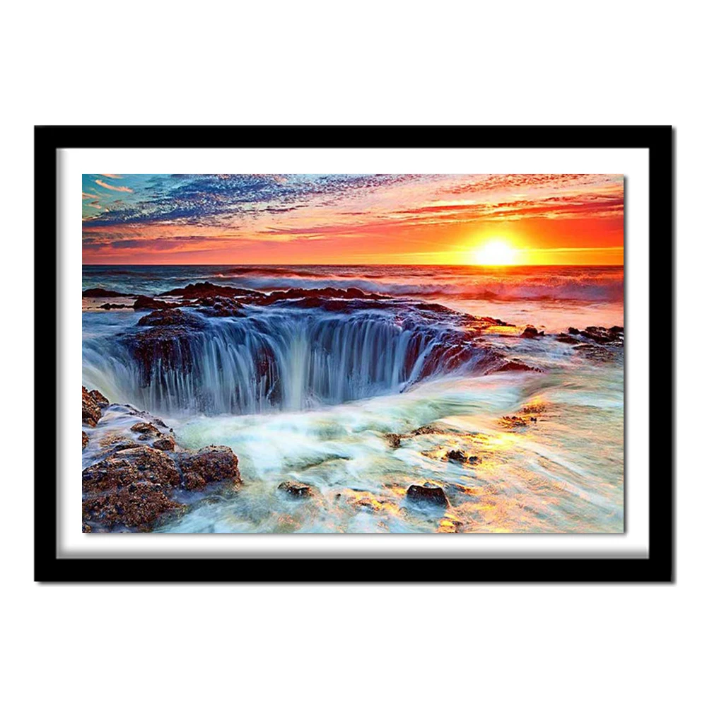 5D DIY Diamond Painting Full Marvellous Sunrise Sea America Embroidery New Scenic Waterfall ASF965 | Дом и сад
