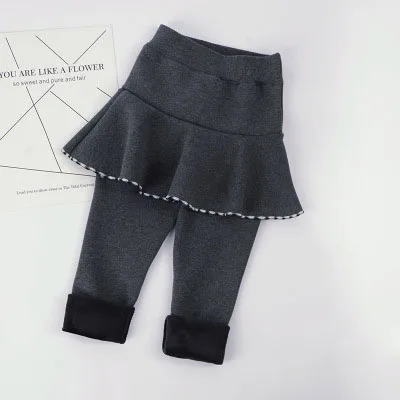 Зимние теплые штаны; Модные Теплые Мягкие штаны для девочек 3-8 лет с рисунком кролика и кота - Цвет: Темно-серый