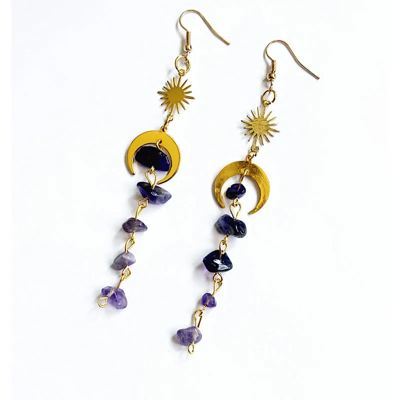 Quartz earrings,moon crystal earrings,moonstone earrings,sun and moon earrings,raw crystal earrings,clear Quartz,witchy earrings