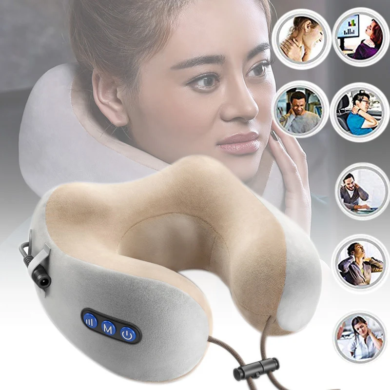 Электрическая Массажная подушка для шеи Memory Foam 3D разминающая Подушка с нагревом для путешествий автомобиля RJ99