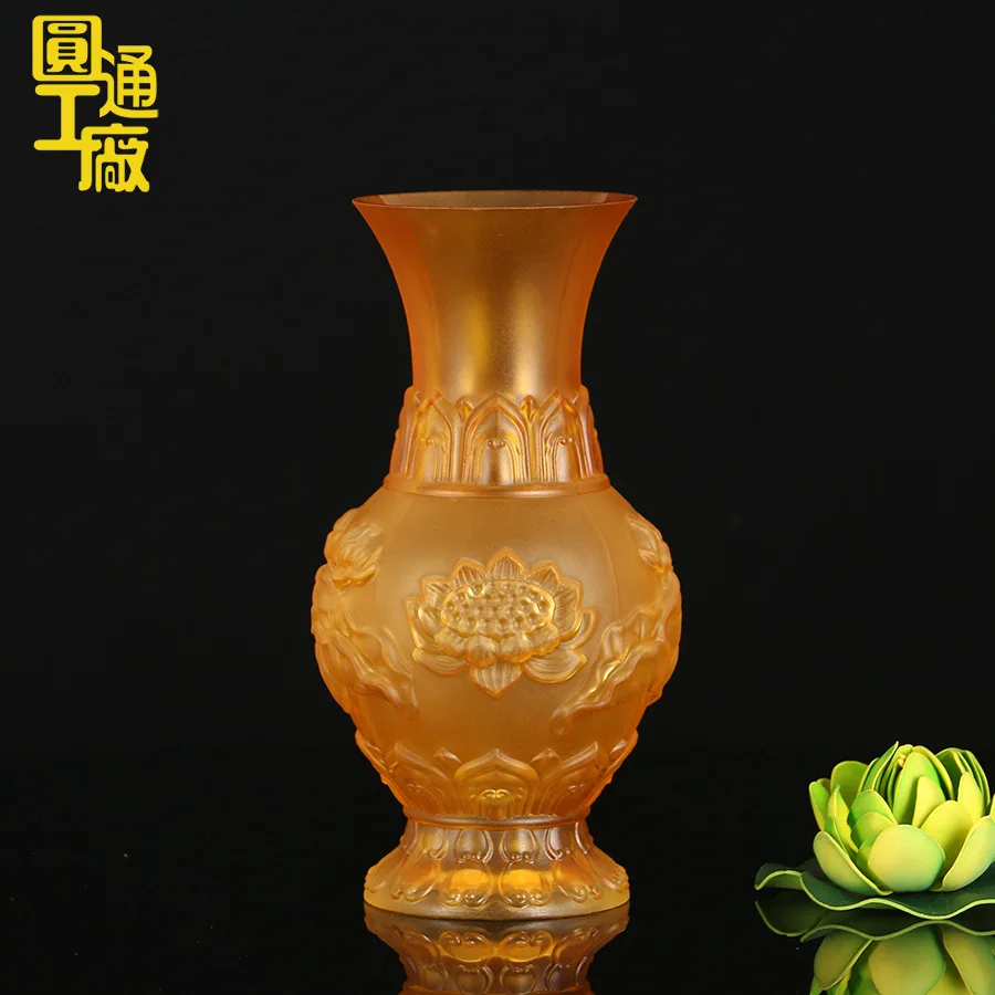 

Yuantong Buddha Utensils Craft Ornaments Indoor Buddhist Prayer Room Buddish Prayer Set Imitation Glass Vase hua zun
