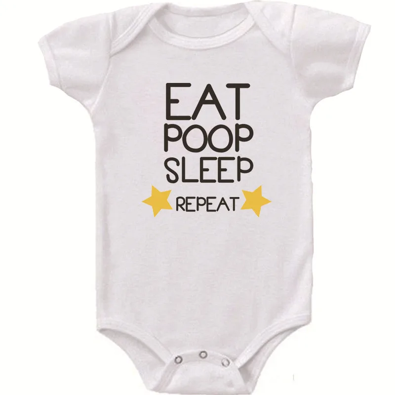 Eat Sleep Poop Повтор детский Боди Новорожденные девочки мальчик короткий рукав Забавный хлопок боди комбинезон одежды снаряжение для малышей