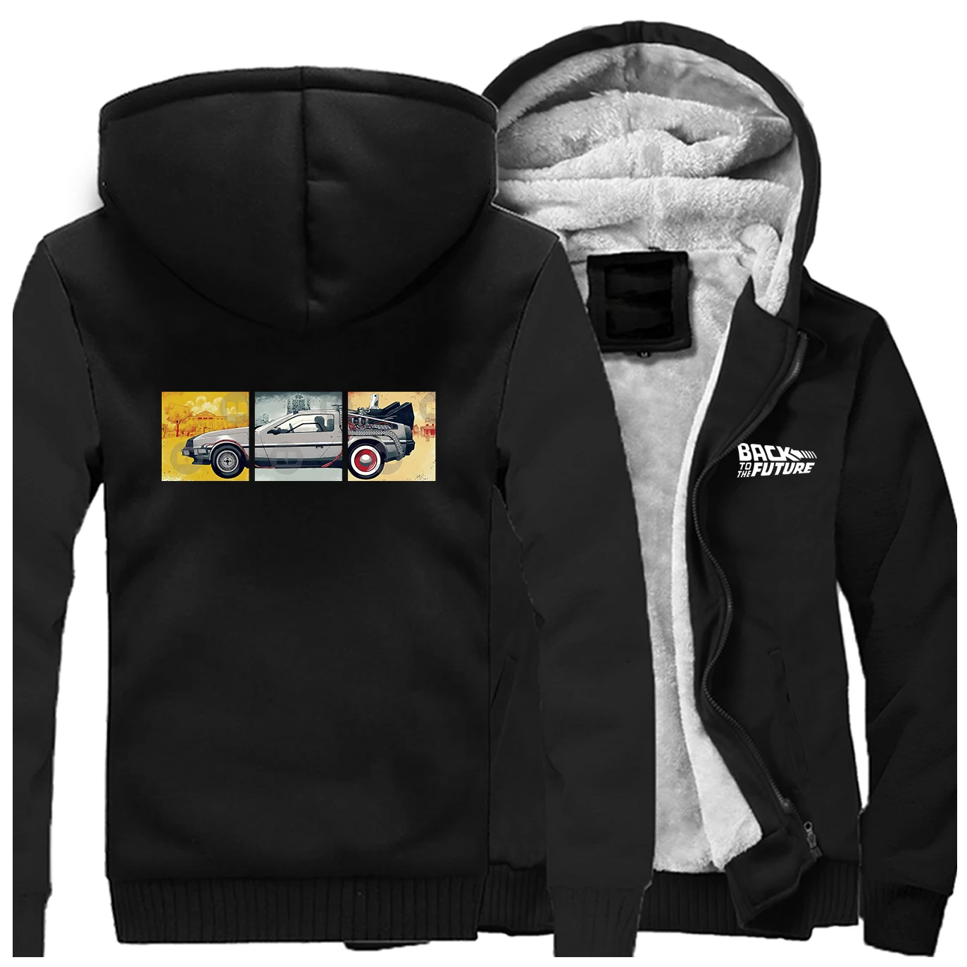 back to the future fashion print hooded sweatshirt raglan men hoodie fleece warm coat autumn winter long sleeve man jackets - Цвет: Black