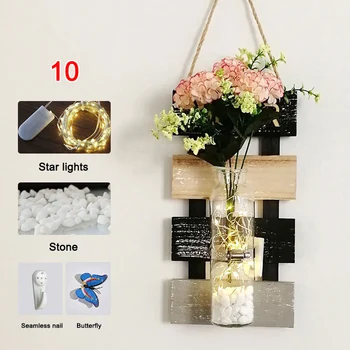 

Rustic Wooden Wall Hanging Decor with LED String Lights Artificial Flowers for Modern Living Room and Bedroom HYD88