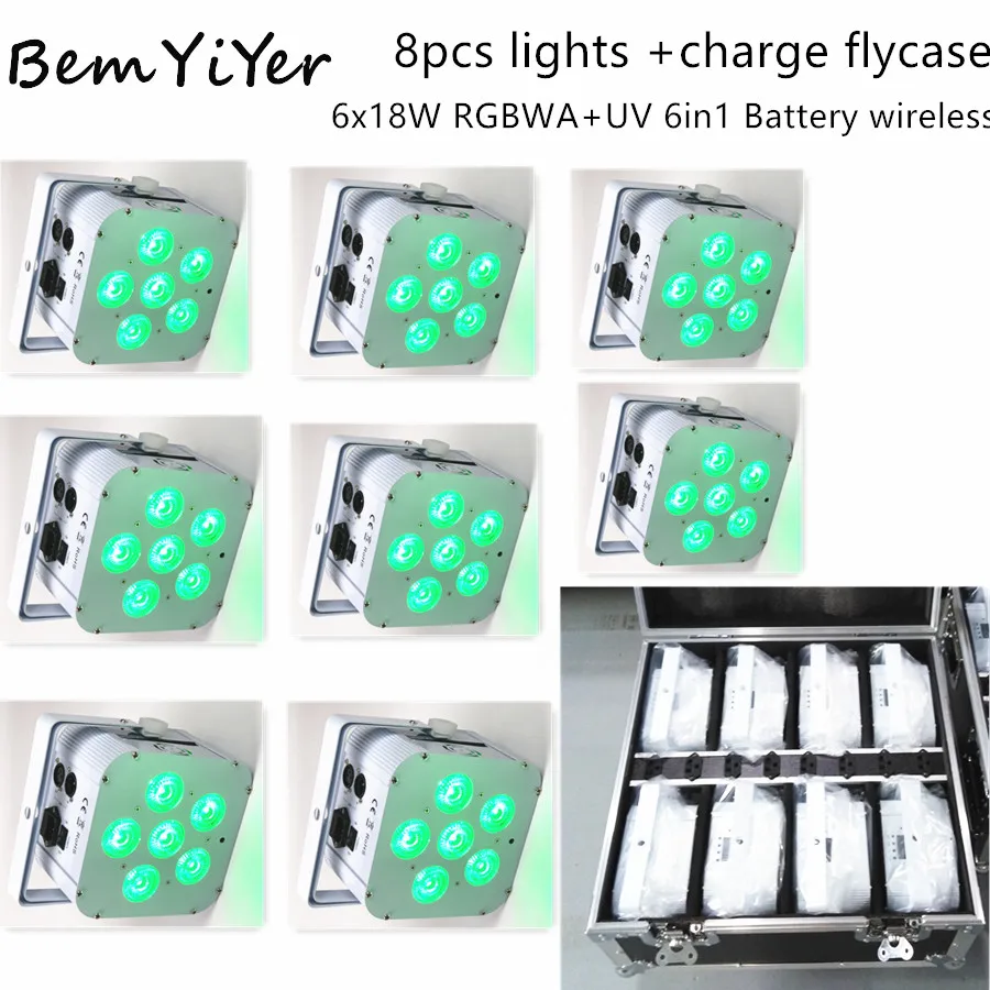 

8pc light+1pc road case /6x18W RGBWA+UV 6in1 Battery Wireless DMX led Par uplight for wedding event, club, bars, party, KTV