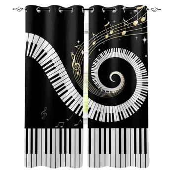 

New Curtain Black White Piano Keys Tabs Swirl Window Curtain Kitchen/Living Room/bedroom Window Curtain Panels