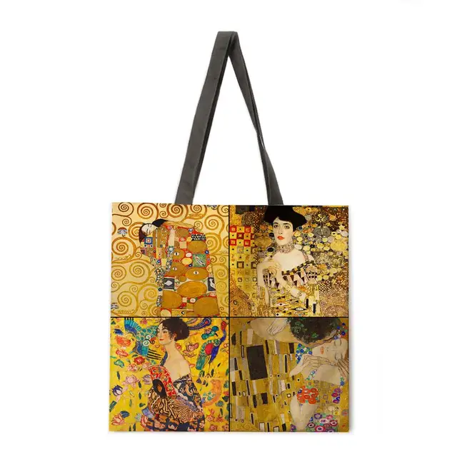 Golden oil painting leisure tote bag linen bag reusable shopping bag outdoor beach bag leisure tote bag 6
