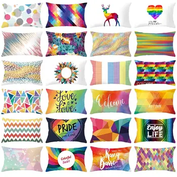 

Rectangle Geometric Color Elk Waist Pillow Case Sofa Living Room Cushion Cover Fashion Short Plush Home Decorative 30*50 cm