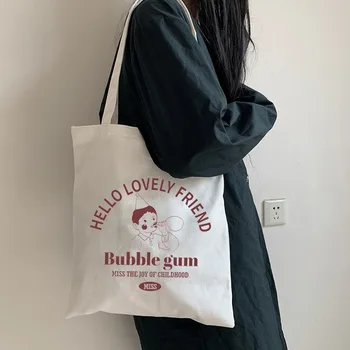 

Canvas Tote Bag for Women Large Cartoon Printing Cotton Cloth Shoulder Shopper Bags Eco Foldable Reusable Ladies Shopping Bags