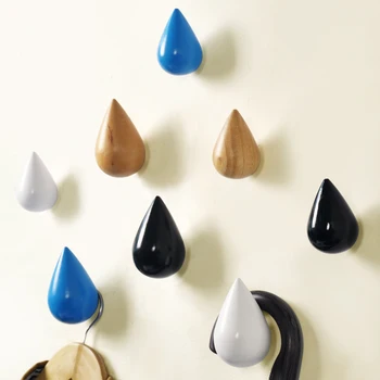 

Lovely Droplet Shape and Cylindrical Wood Hook Colorful Towel Hook Personalized Wood Hanging Hook For Towel Hat Clothes Storage