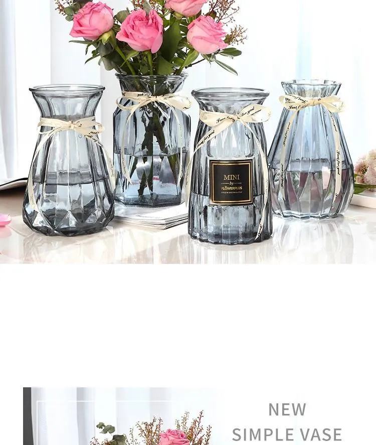 Vaso di vetro trasparente acqua soggiorno set fiori fiori nel vaso