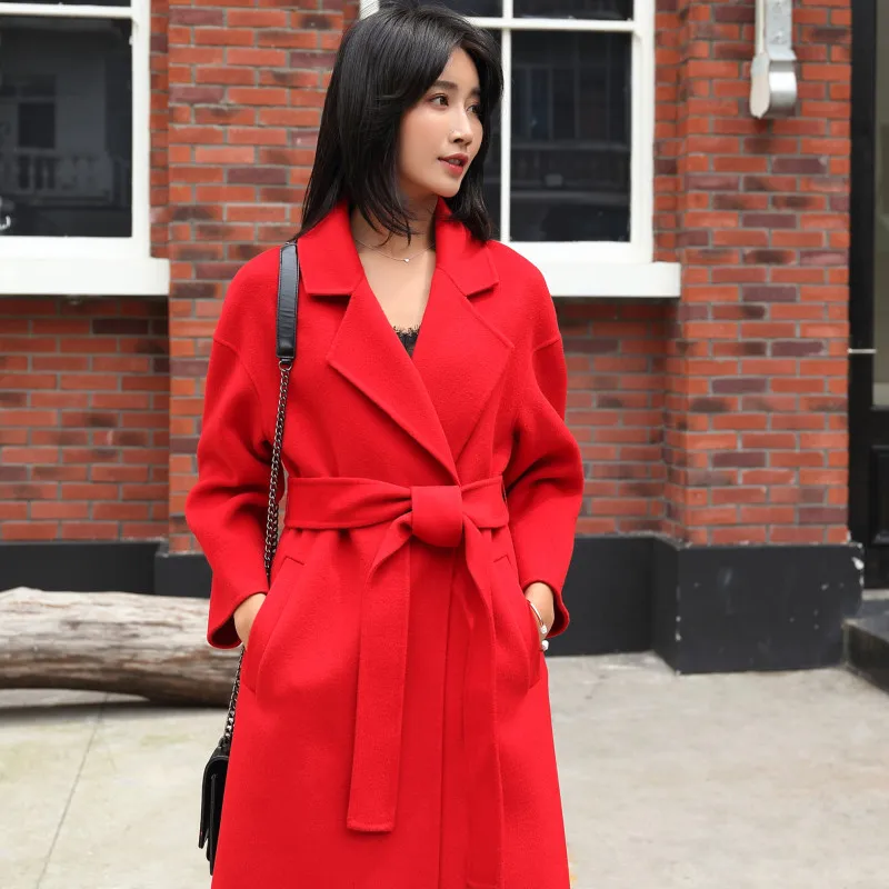 

KMETRAM 100% Wool Coat 2019 Autumn Winter Jacket Women Double Side Woolen Coat Female Korean Long Jackets Manteau Femme MY4283