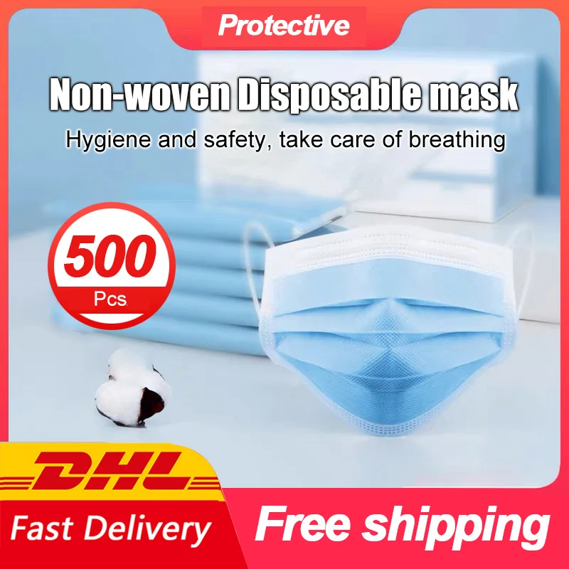 

DHL Fast Shipping Masks 3 Layers Ply Filter Elastic Earloop Anti-Dust Face Mask Non-woven Disposable Children Mask Adult Unisex