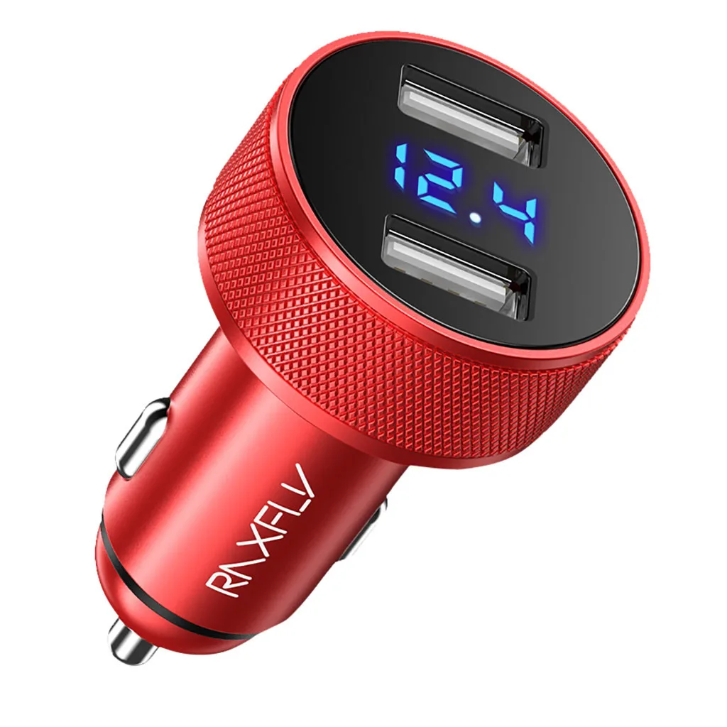 Автомобильное зарядное устройство с двумя USB разъемами 3,1 А, 2 порта, USB, быстрая зарядка, ЖК-дисплей, 12-24 В, прикуриватель для samsung, xiaomi, iphone, huawei - Тип штекера: red