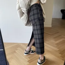 21 new style restoring ancient ways temperament shows thin tall waist grid straight tube in long money wrap buttock skirt