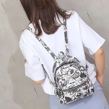 

Travel School Women Flower Embroidery Small Backpack Zipper Tote Shoulder Bag