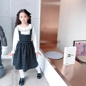 

2020 Baby dress plaid pattern suspenders design cute kids girls dresses vintage design sweet kids clothing size 90-160