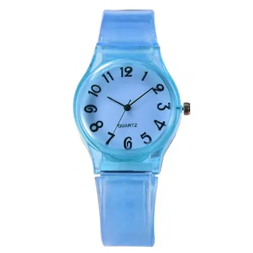 Children Candy Color Big Number Round Dial Silicone Band Quartz Wrist Watch Ladies Dress Watches Gift Luxury - Color: Sky blue